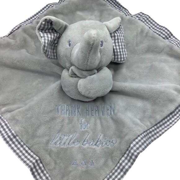 Elephant Baby Security Blanket Lovey 13” Baby Essentials Thank Heaven Gingham - Picture 2 of 6